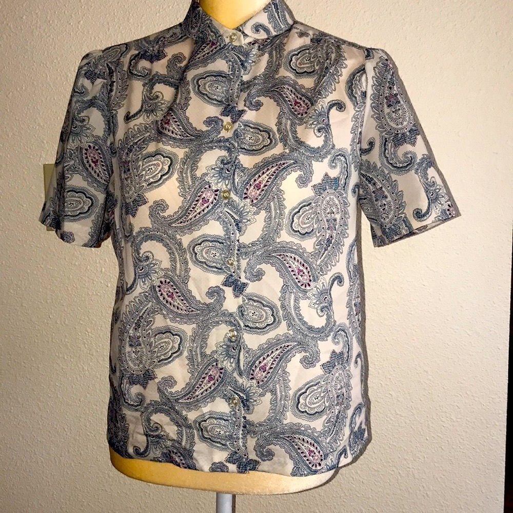 VINTAGE ILGWU DEVON MULTICOLOR BLOUSE SIZE 10